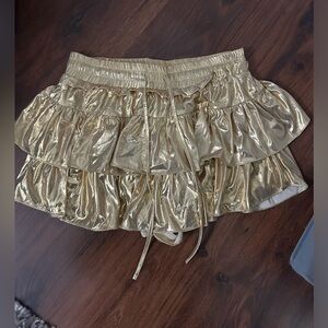 Gold Metallic Tiered Ruffle Skirt